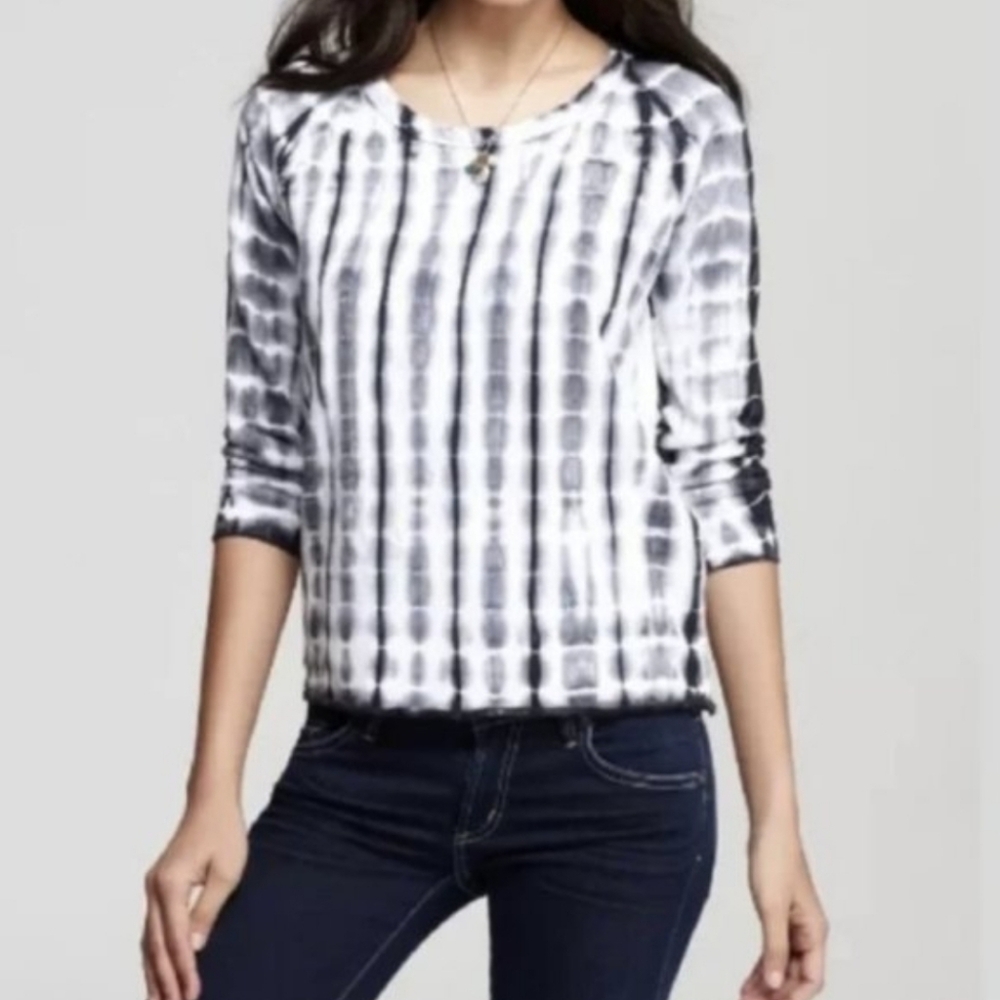 James Perse Black and White Tie-Dye 3/4 Sleeve French Terry Sz 4 (XL)